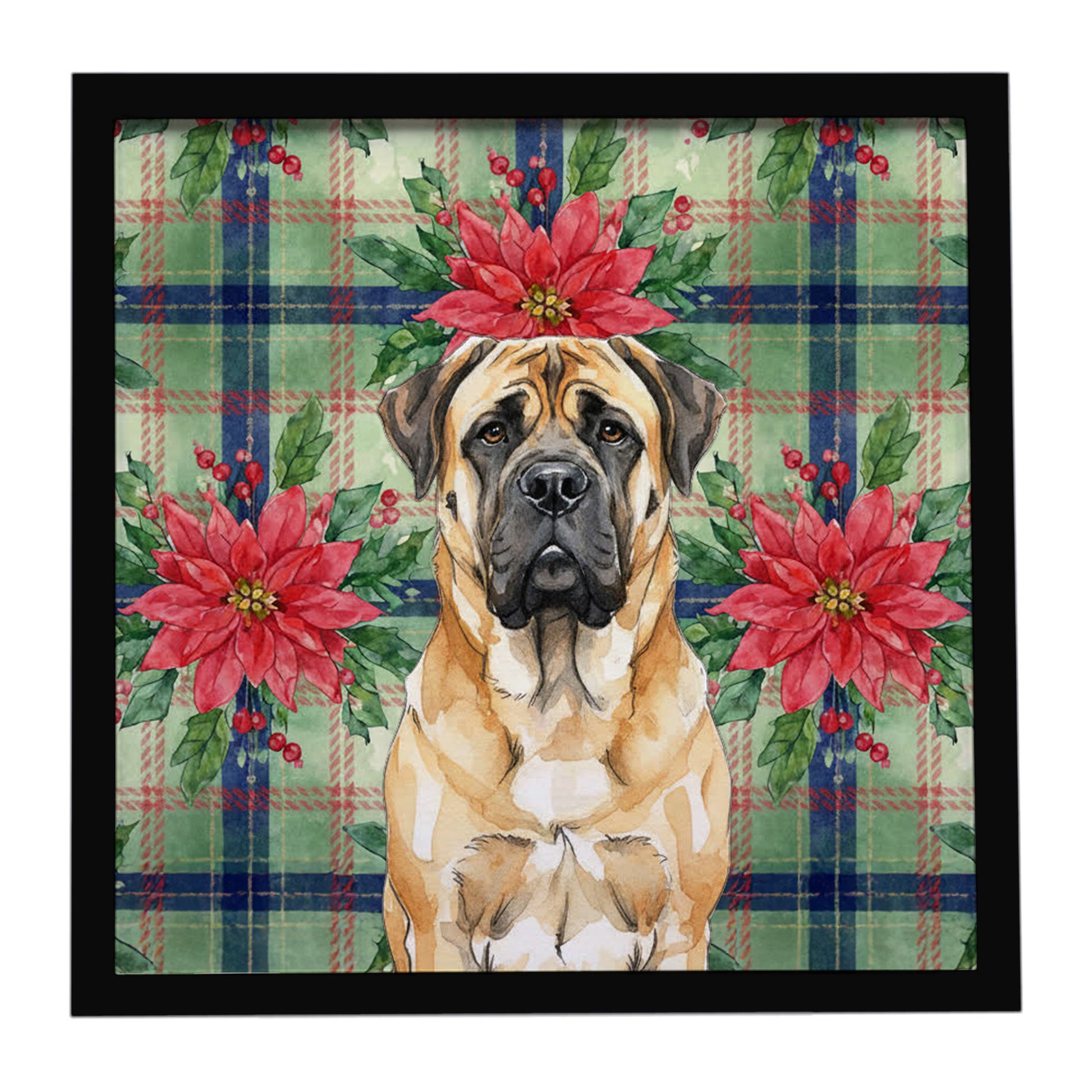 Buy this Fawn Mastiff Christmas PoinsettIas Framed Metal Print