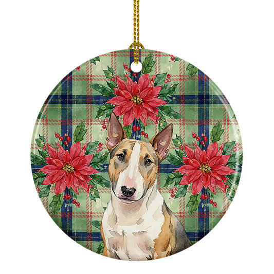 Buy this Tricolor Miniature Bull Terrier Christmas PoinsettIas Ceramic Ornament