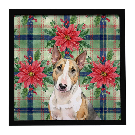 Buy this Tricolor Miniature Bull Terrier Christmas PoinsettIas Framed Metal Print