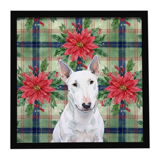 Buy this White Miniature Bull Terrier Christmas PoinsettIas Framed Metal Print