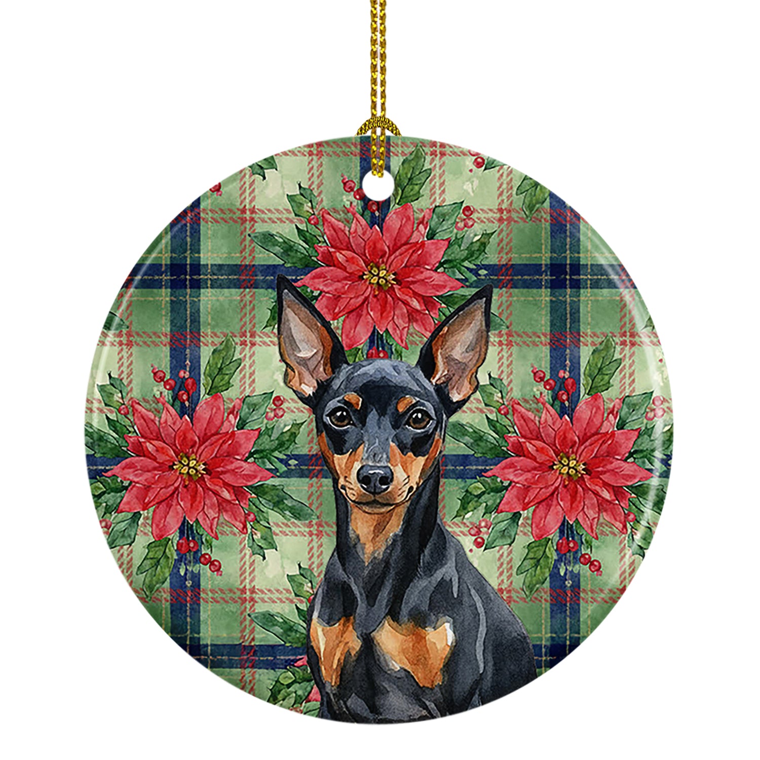 Buy this Black and Tan Miniature Pinscher Christmas PoinsettIas Ceramic Ornament