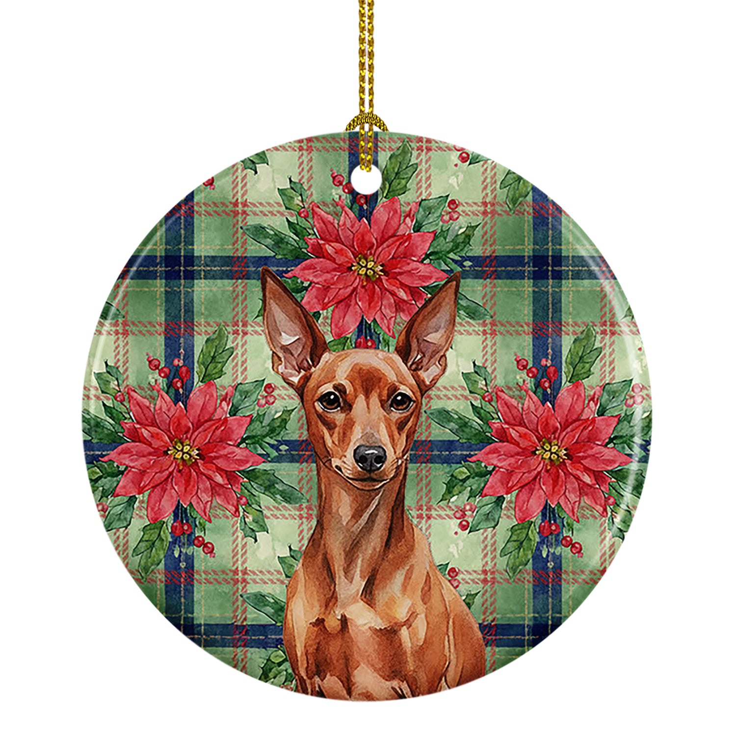 Buy this Red Miniature Pinscher Min Pin Christmas PoinsettIas Ceramic Ornament
