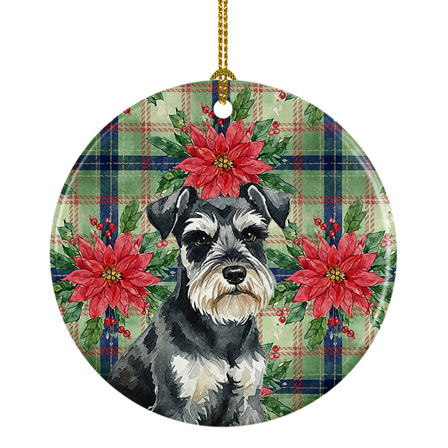 Buy this Black & Silver Miniature Schnauzer Christmas PoinsettIas Ceramic Ornament