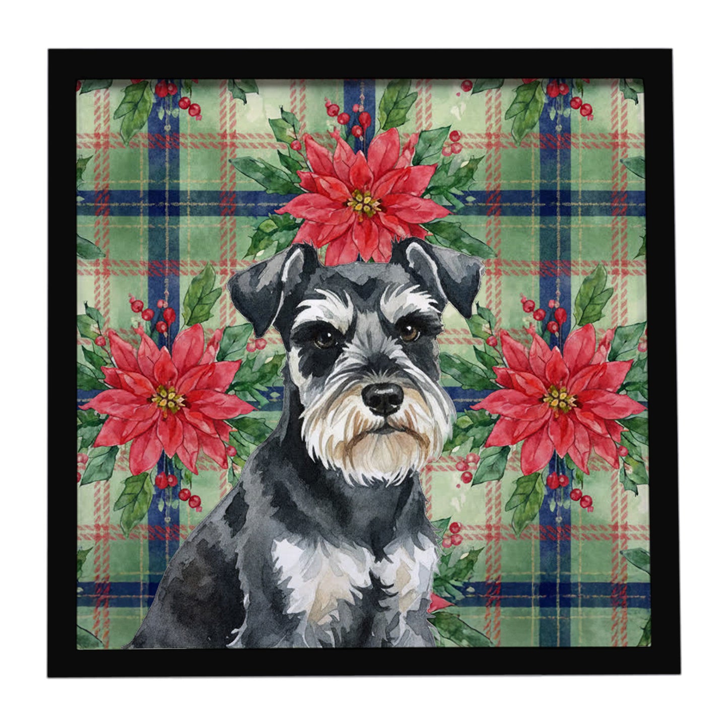Buy this Black & Silver Miniature Schnauzer Christmas PoinsettIas Framed Metal Print