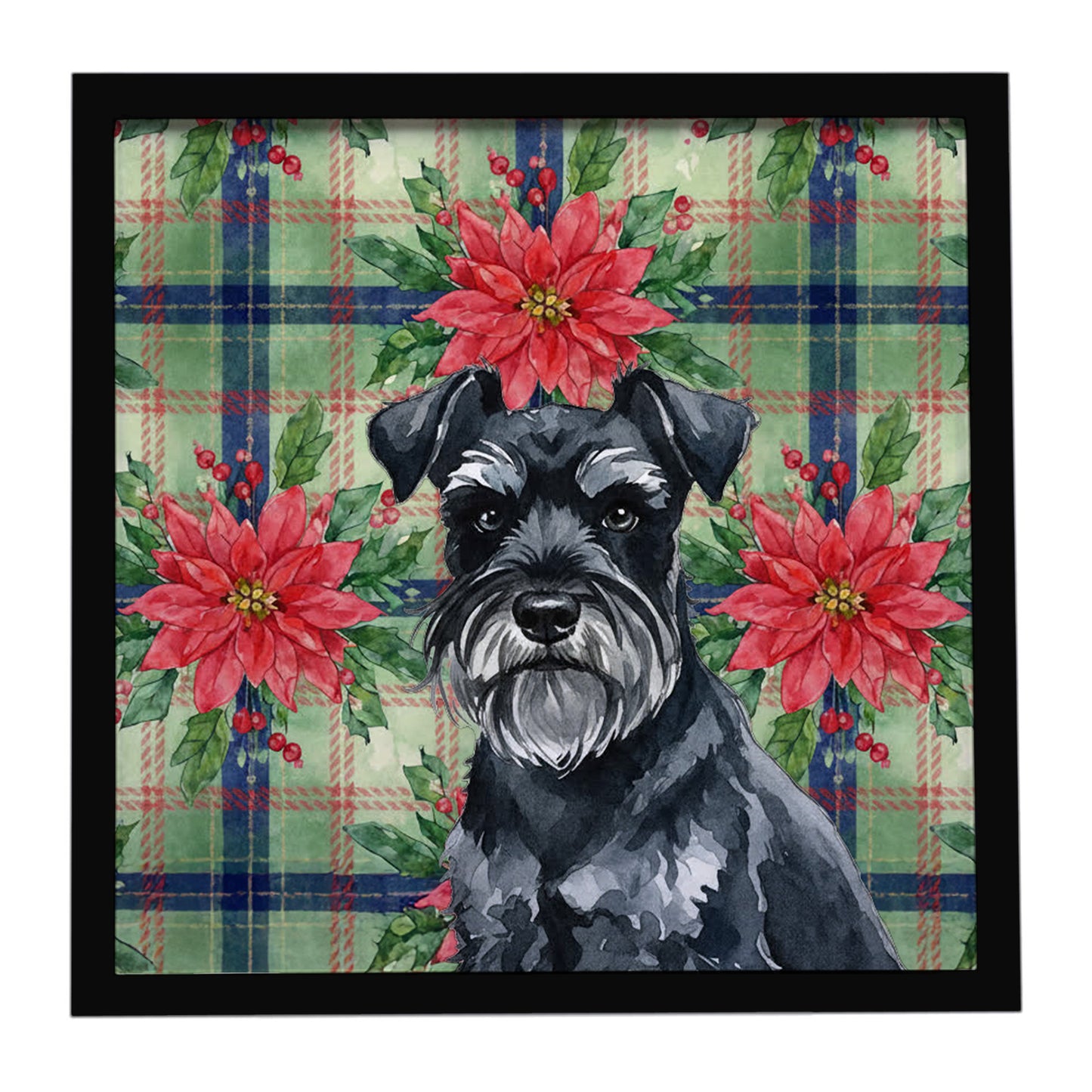 Buy this Black Miniature Schnauzer Christmas PoinsettIas Framed Metal Print