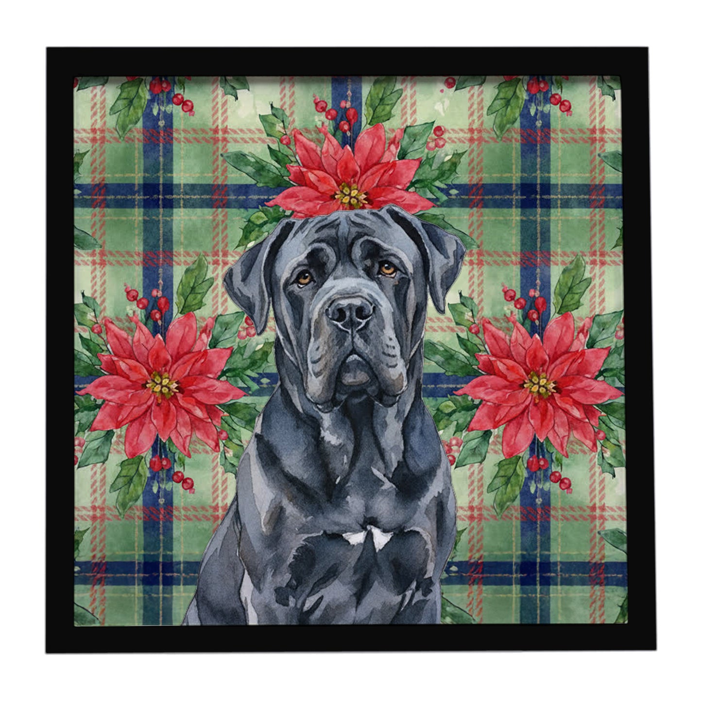 Buy this Black Neapolitan Mastiff Christmas PoinsettIas Framed Metal Print