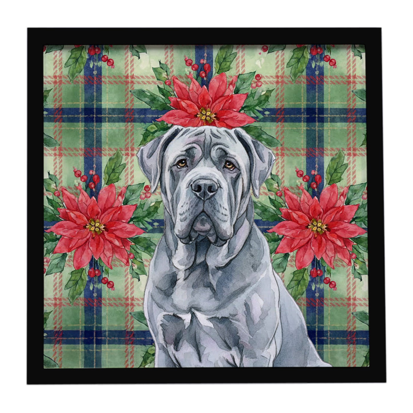 Buy this Blue Neapolitan Mastiff Christmas PoinsettIas Framed Metal Print