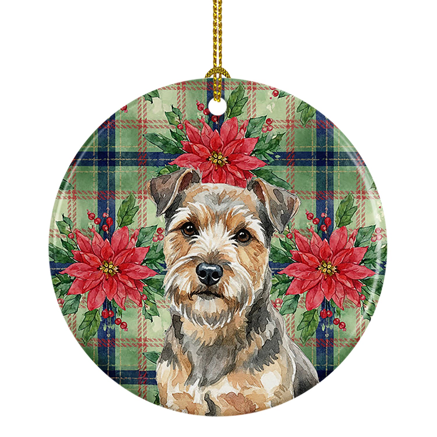 Buy this Grizzle and Tan Norfolk Terrier Christmas PoinsettIas Ceramic Ornament
