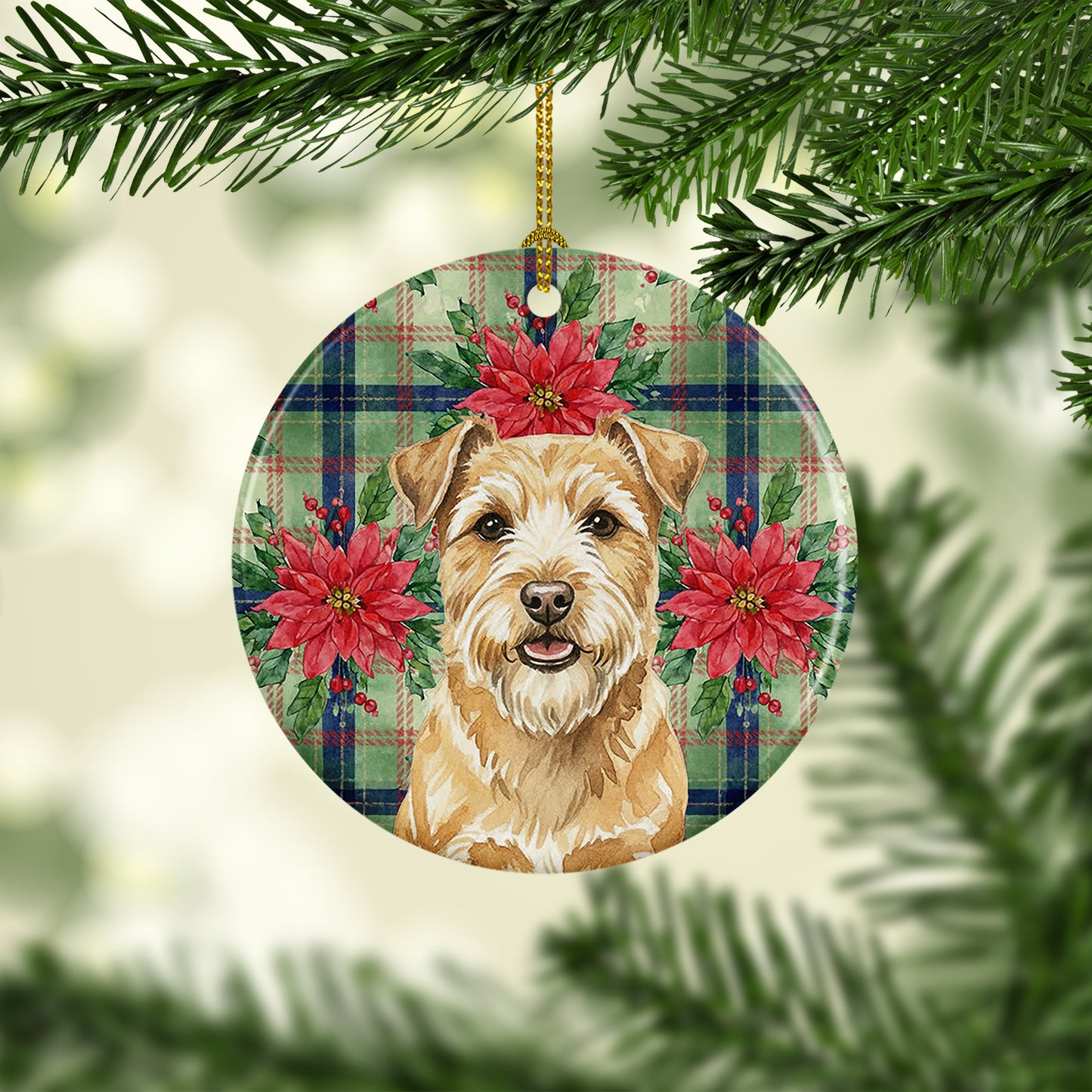 Wheaten Norfolk Terrier Christmas PoinsettIas Ceramic Ornament