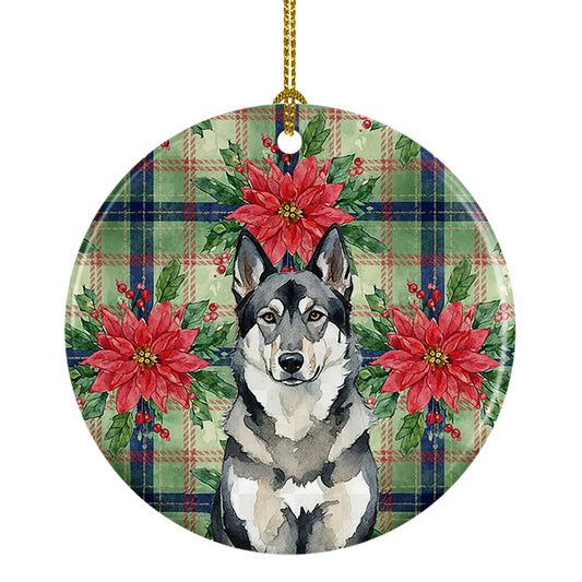 Buy this Norwegian Elkhound Christmas PoinsettIas Ceramic Ornament