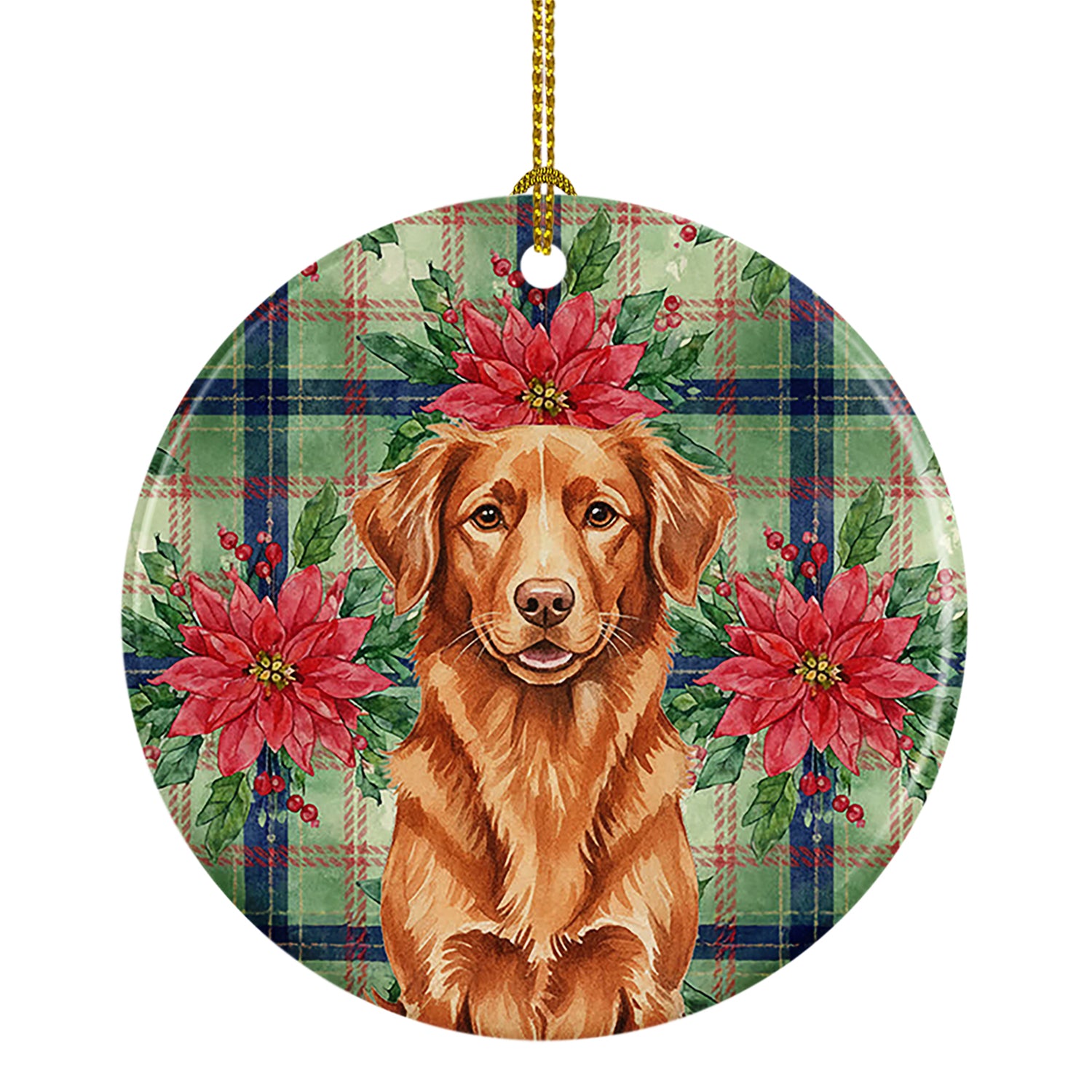 Buy this Copper Nova Scotia Duck Tolling Retriever Christmas PoinsettIas Ceramic Ornament