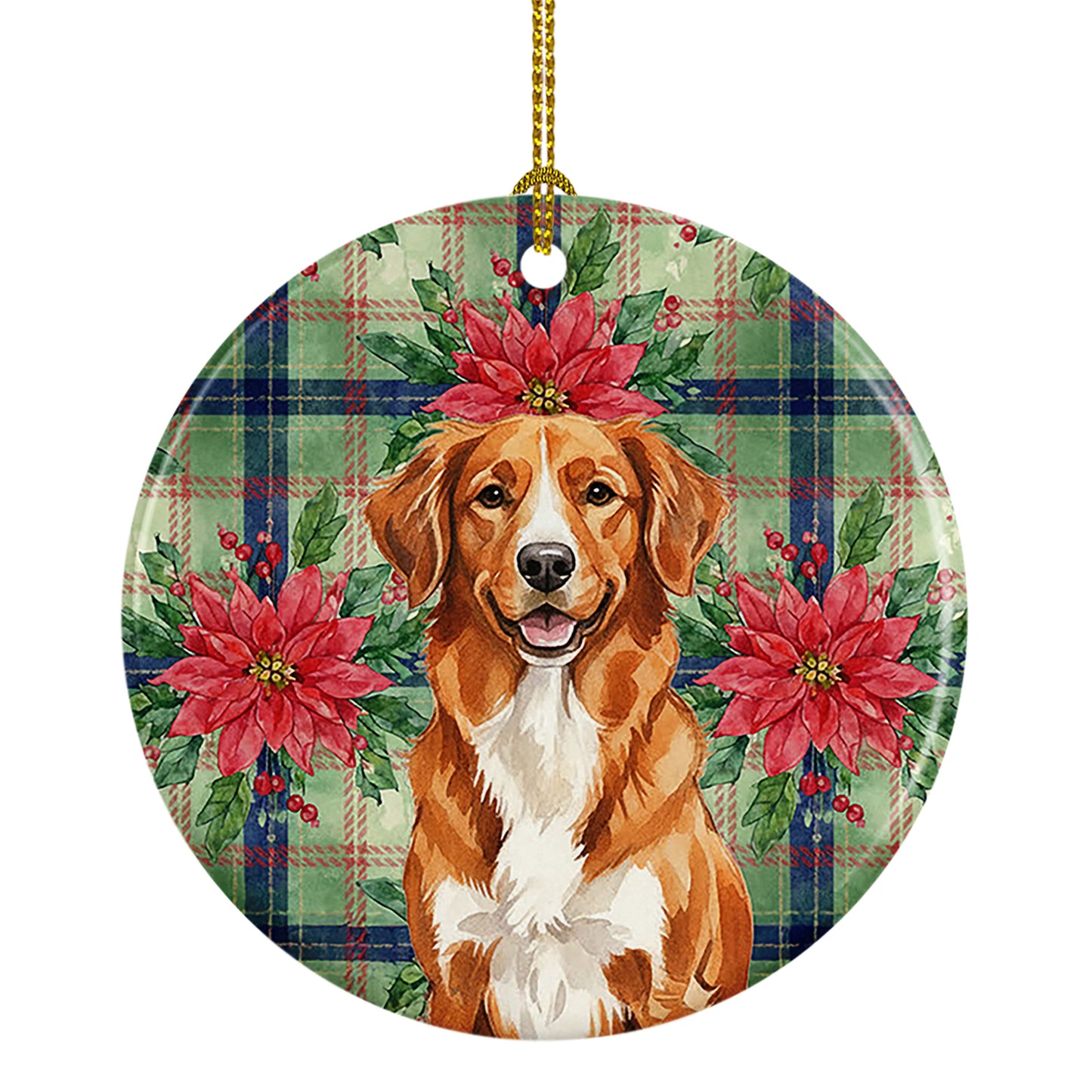 Buy this Orange Nova Scotia Duck Tolling Retriever Christmas PoinsettIas Ceramic Ornament