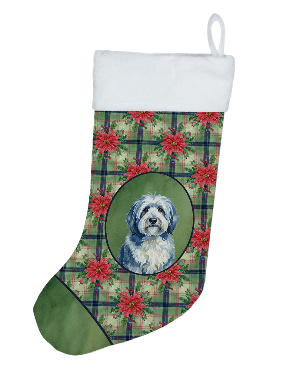 Buy this Blue and White Old English Sheepdog Christmas PoinsettIas Holiday Stocking