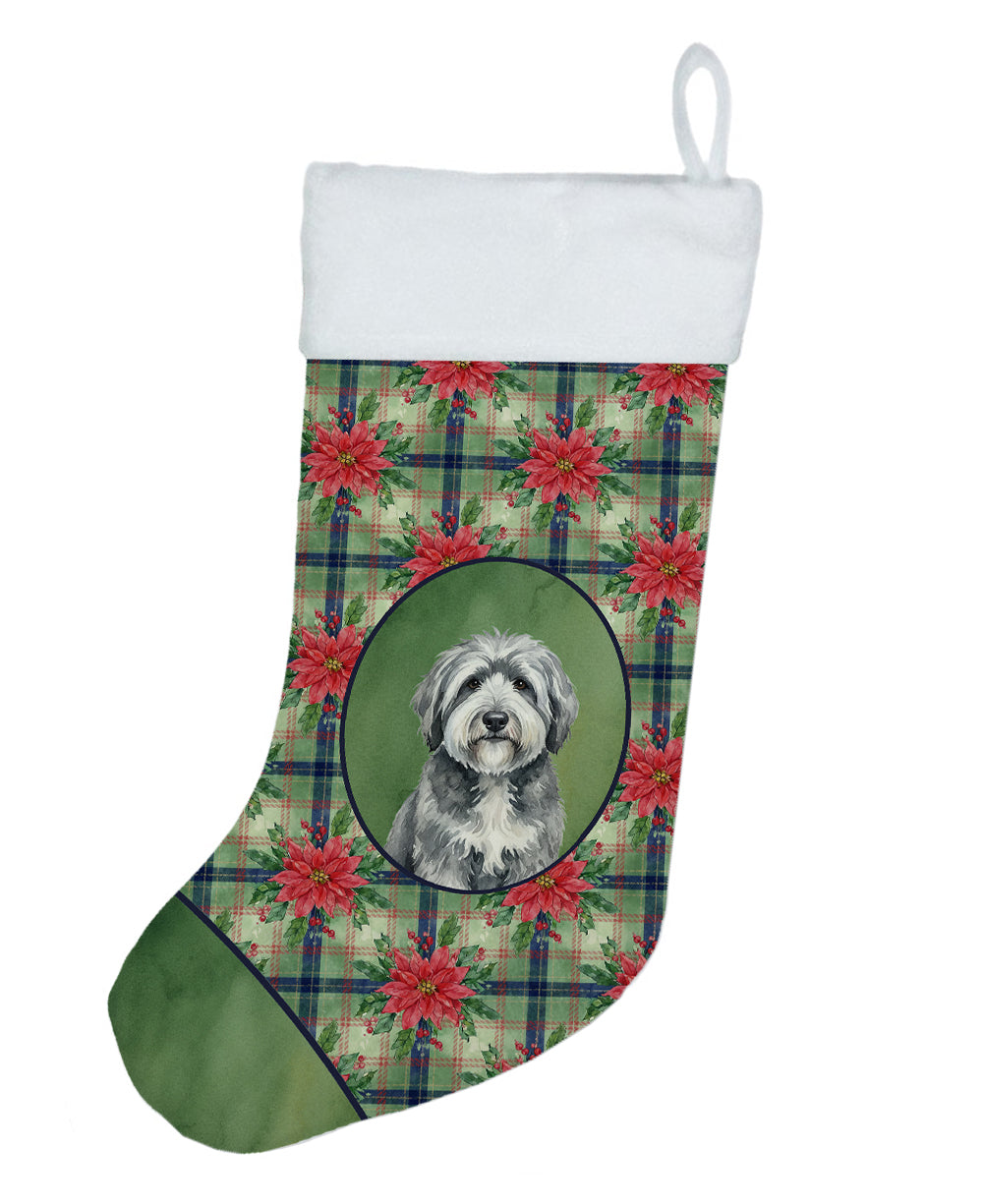 Buy this Gray and White Old English Sheepdog Christmas PoinsettIas Holiday Stocking