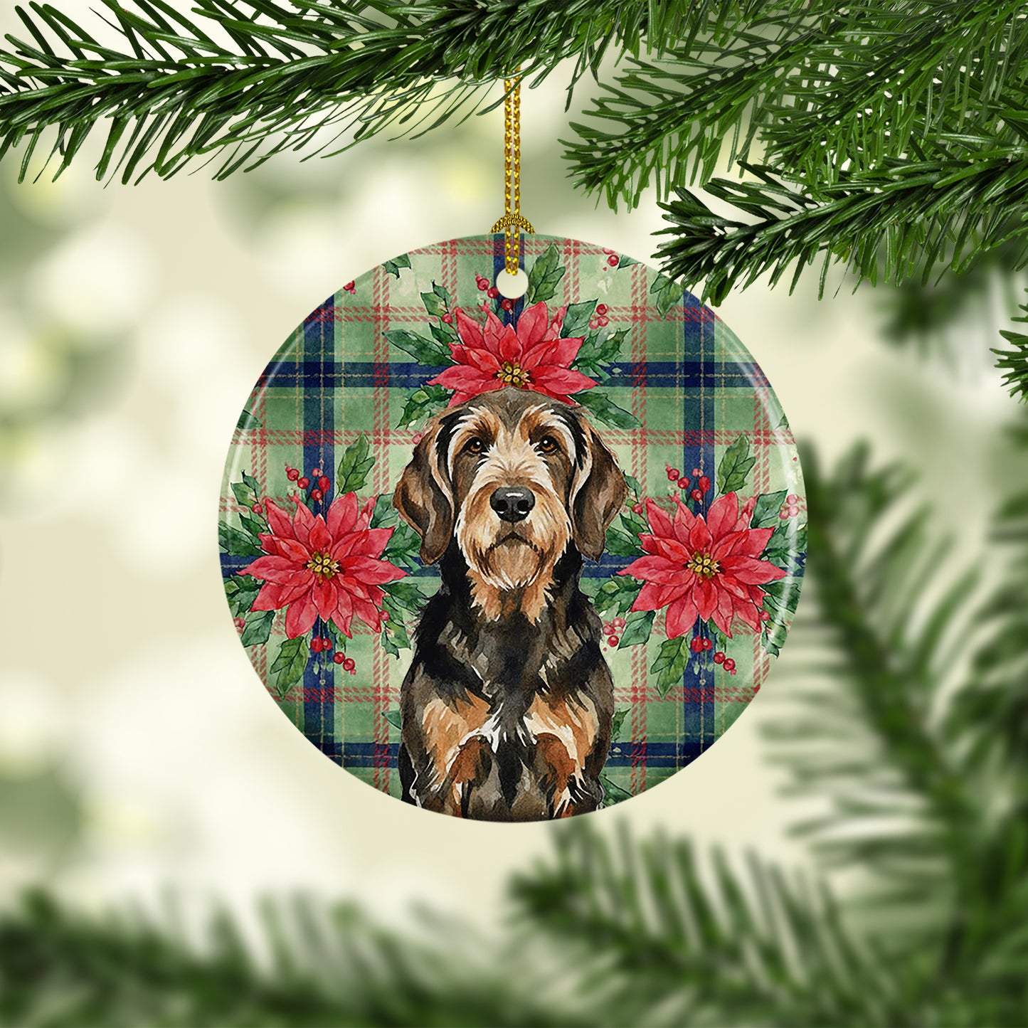Black and Tan Otterhound Christmas PoinsettIas Ceramic Ornament