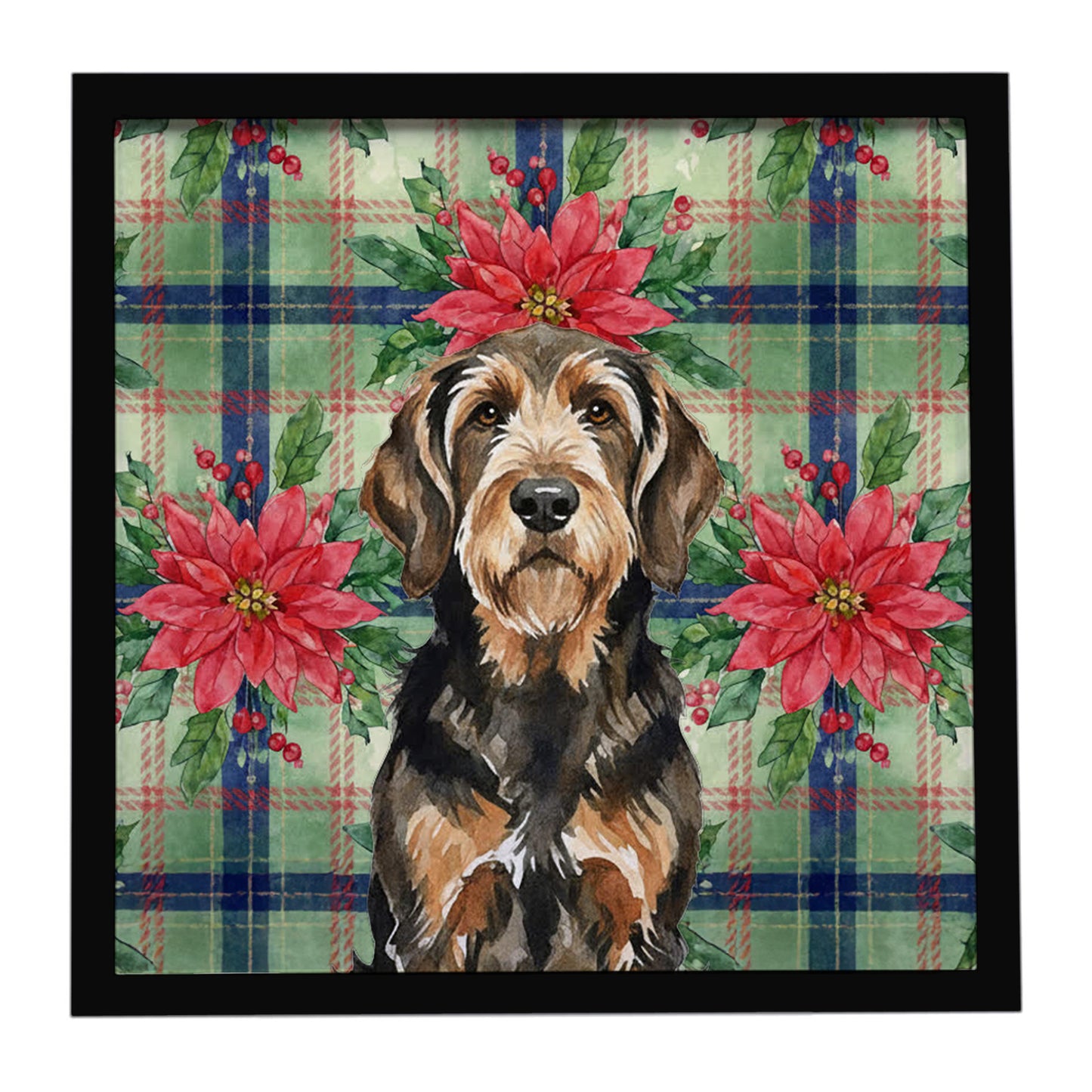 Buy this Black and Tan Otterhound Christmas PoinsettIas Framed Metal Print