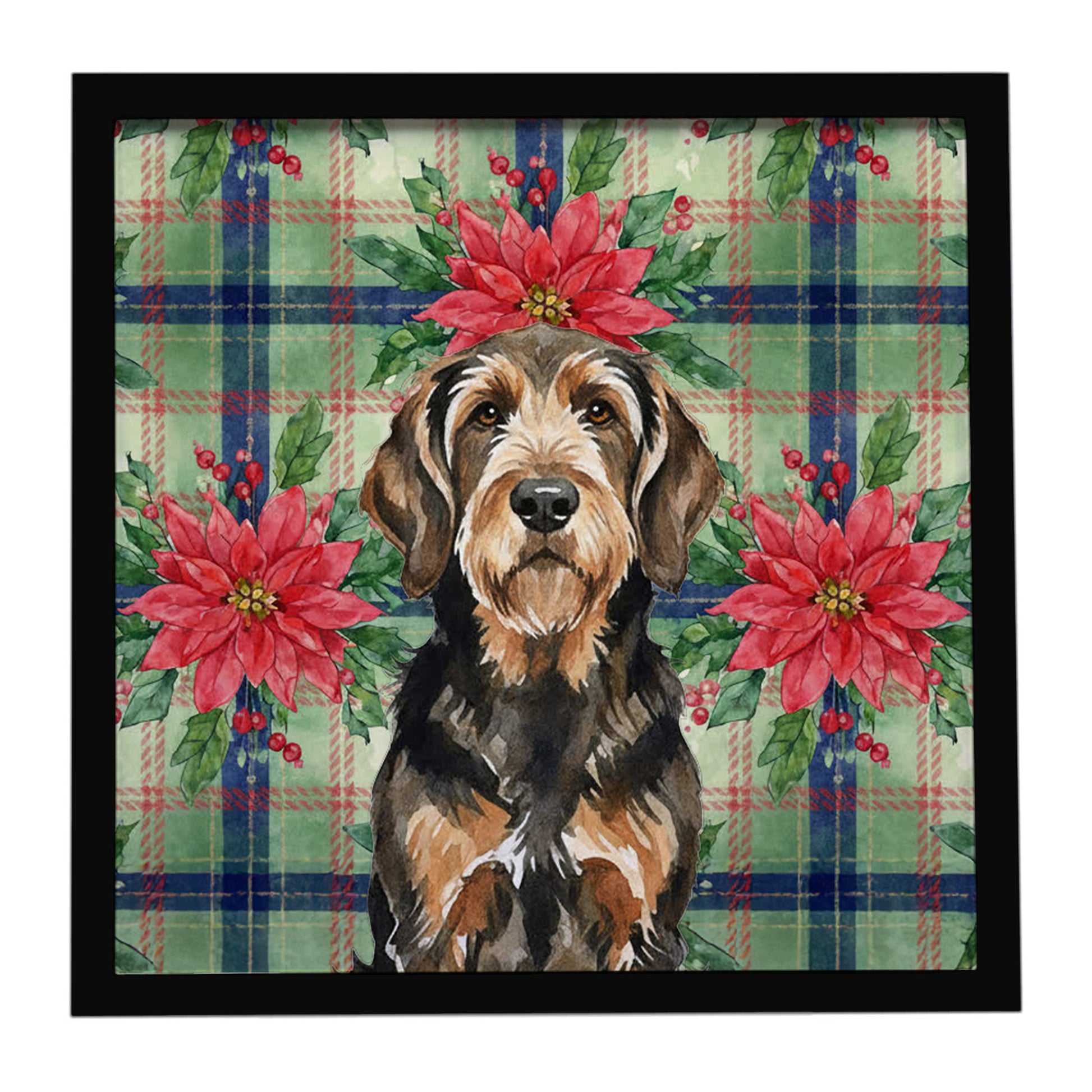 Buy this Black and Tan Otterhound Christmas PoinsettIas Framed Metal Print
