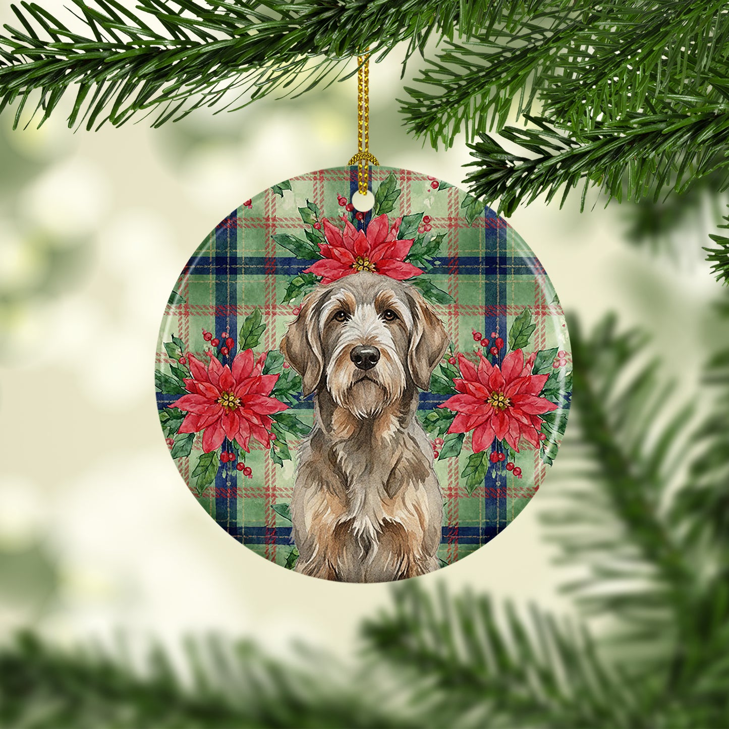Grizzle and Tan Otterhound Christmas PoinsettIas Ceramic Ornament