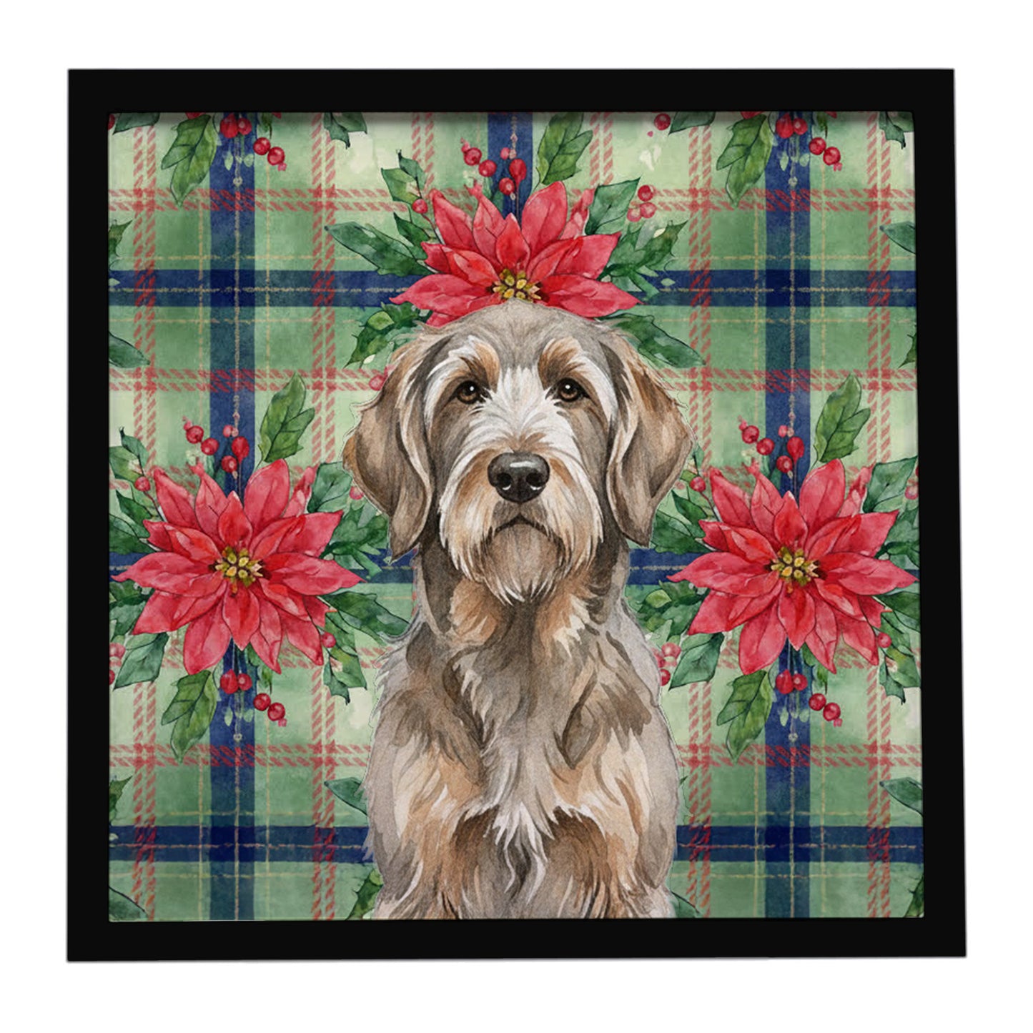 Buy this Grizzle and Tan Otterhound Christmas PoinsettIas Framed Metal Print