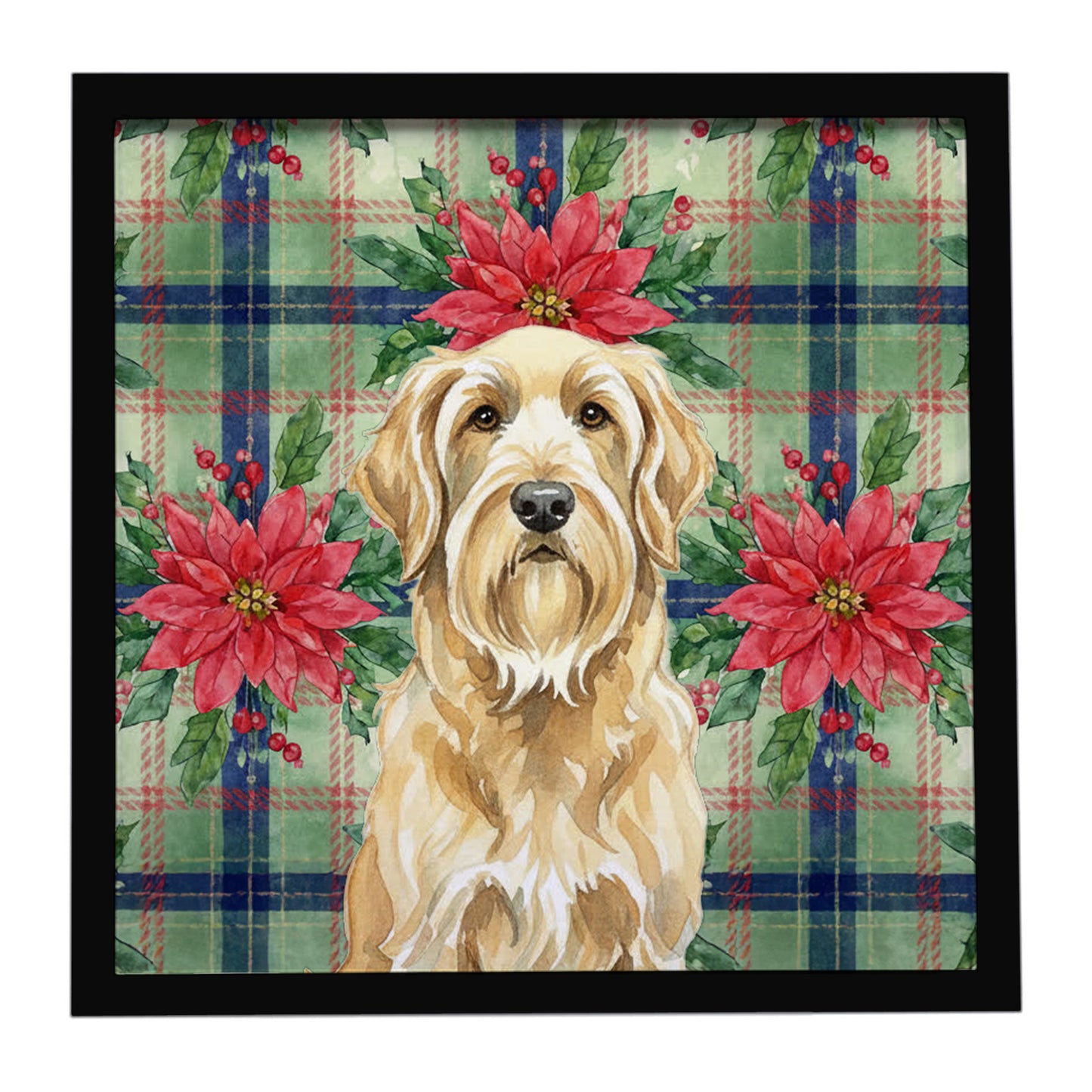Buy this Wheaten and Tan Otterhound Christmas PoinsettIas Framed Metal Print