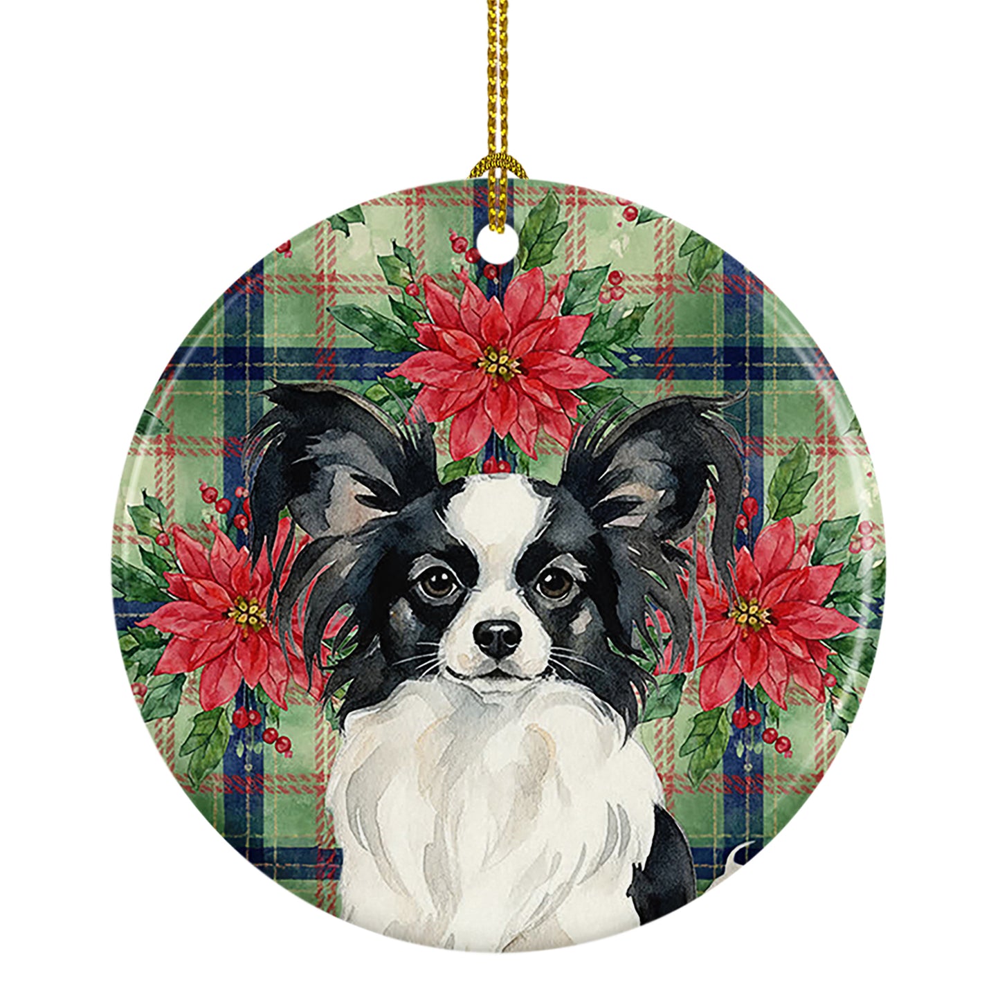 Buy this Black and White Papillon Christmas PoinsettIas Ceramic Ornament