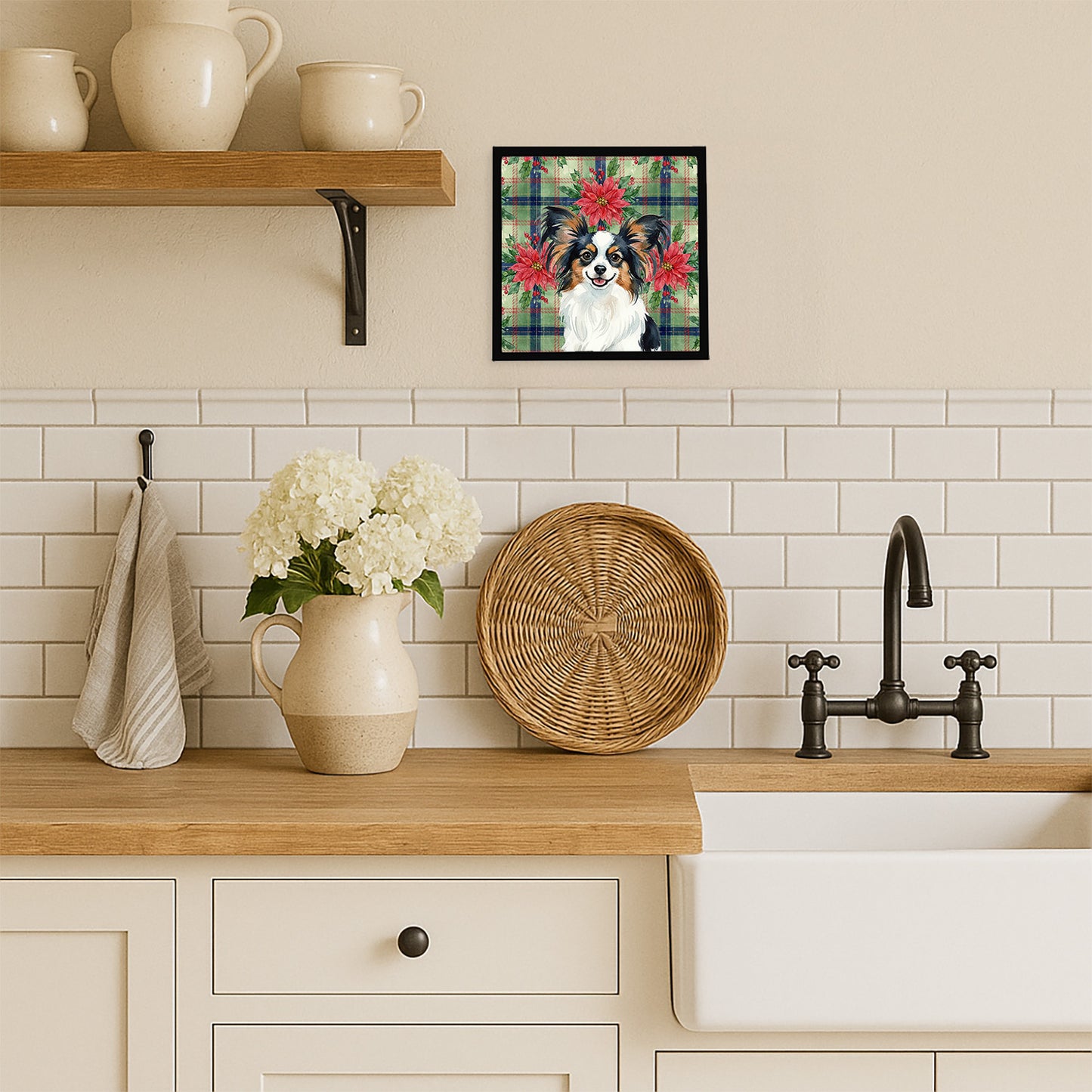 Tricoilor Papillon Christmas PoinsettIas Framed Metal Print