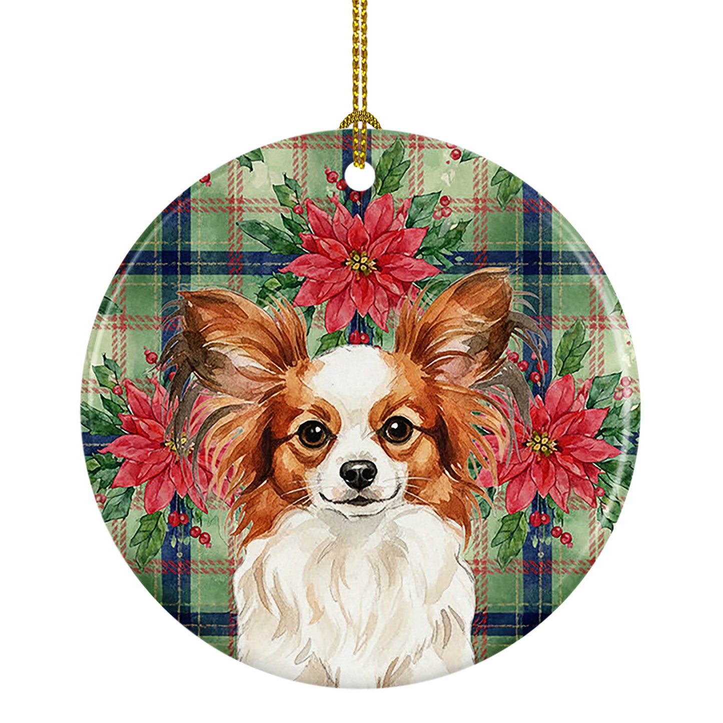 Buy this White with Red Papillon Christmas PoinsettIas Ceramic Ornament