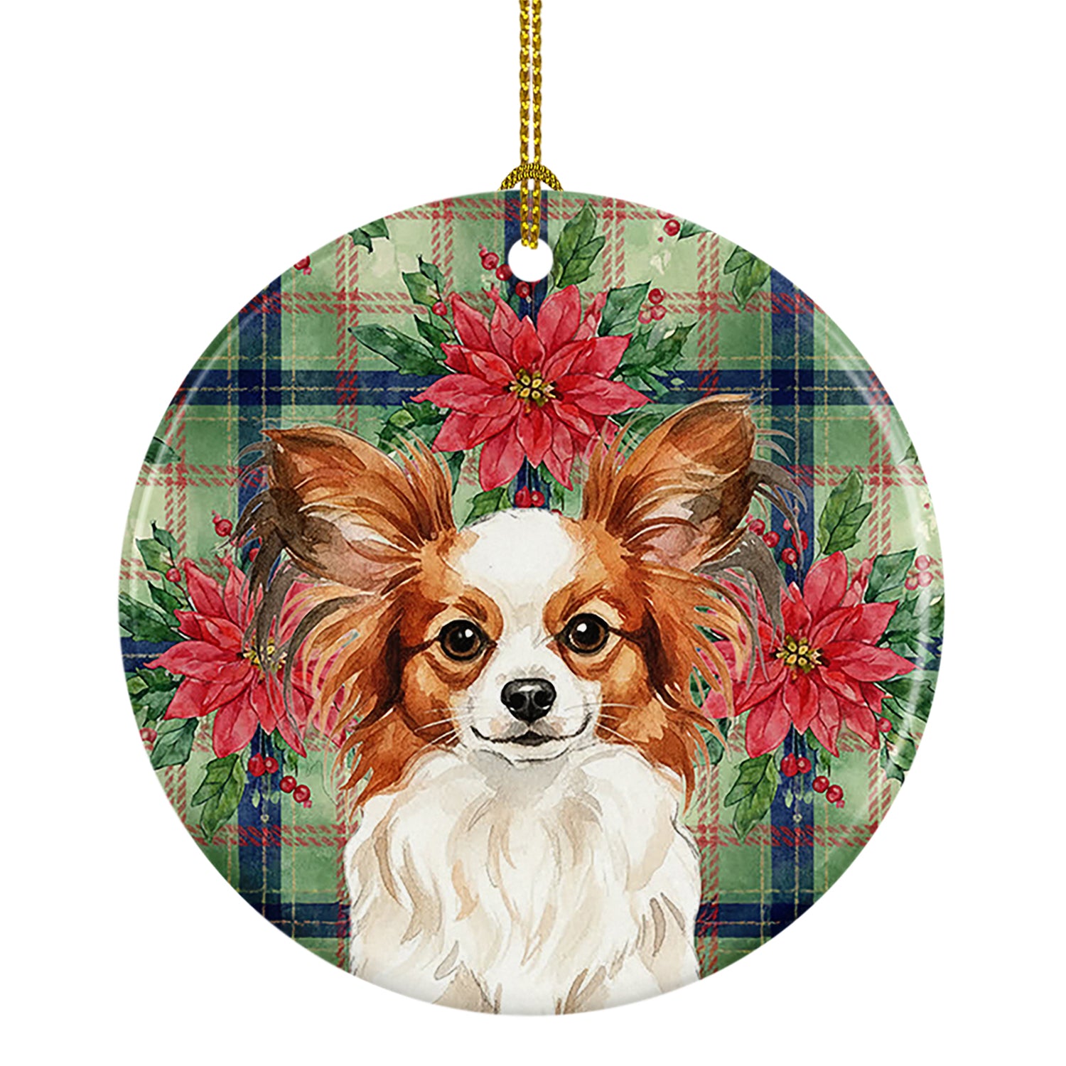 Buy this White with Red Papillon Christmas PoinsettIas Ceramic Ornament