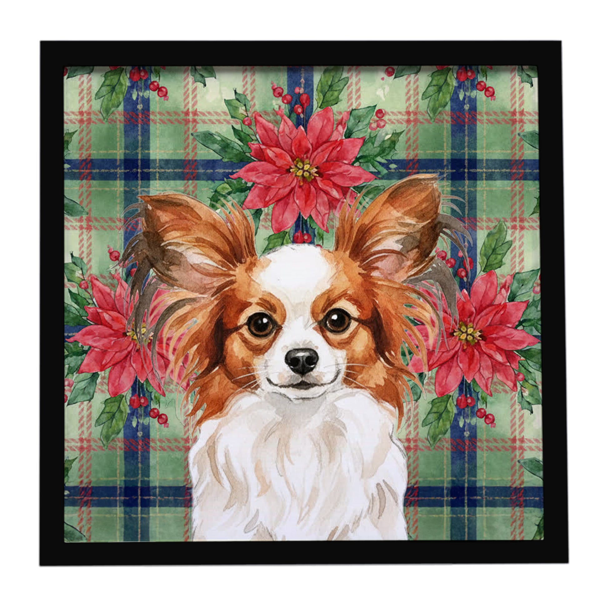 Buy this White with Red Papillon Christmas PoinsettIas Framed Metal Print