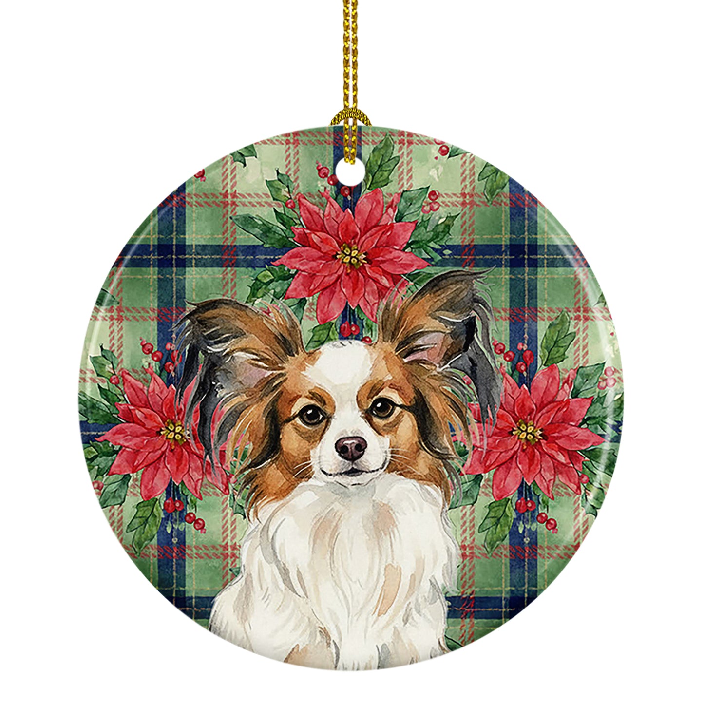 Buy this White with Sable Papillon Christmas PoinsettIas Ceramic Ornament