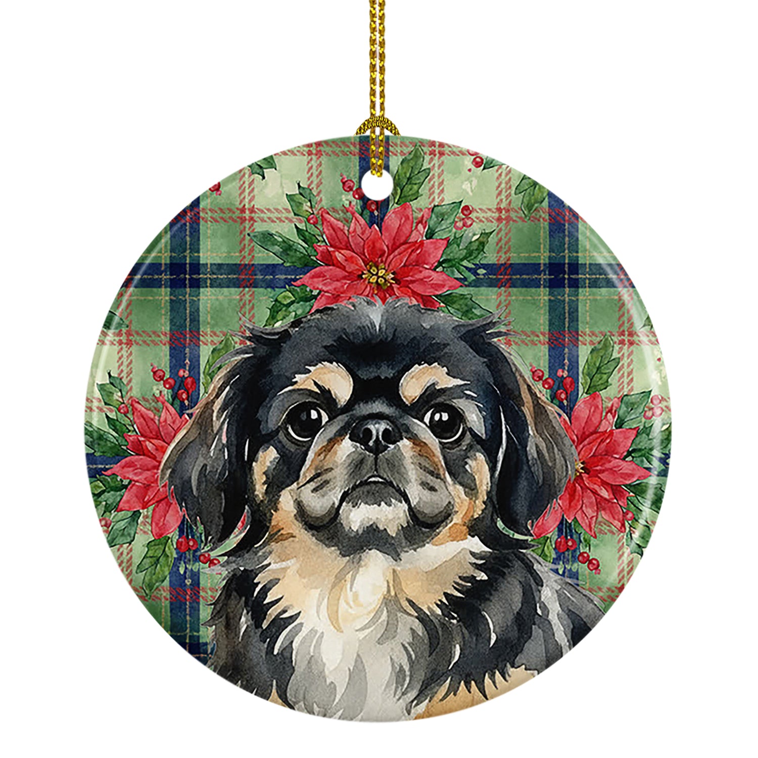 Buy this Black and Tan Pekingese Christmas PoinsettIas Ceramic Ornament