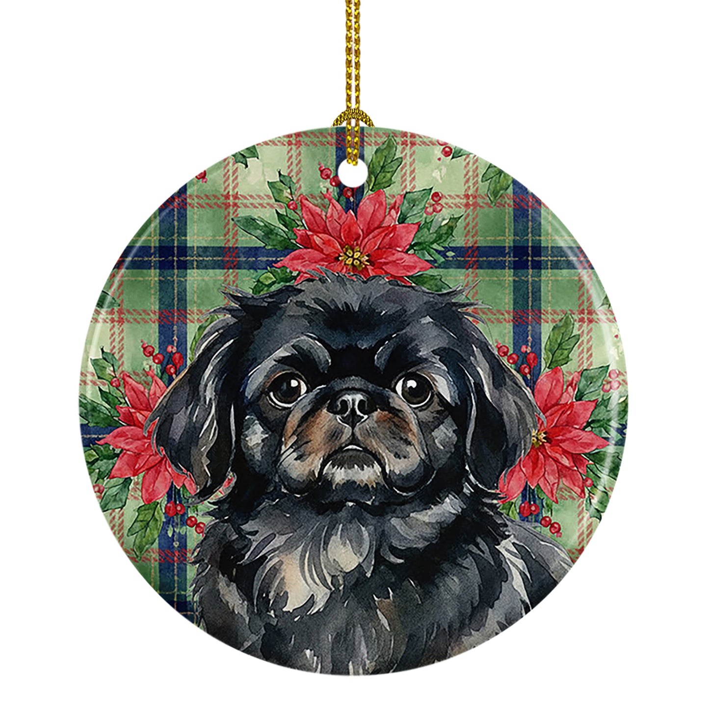 Buy this Black Pekingese Christmas PoinsettIas Ceramic Ornament