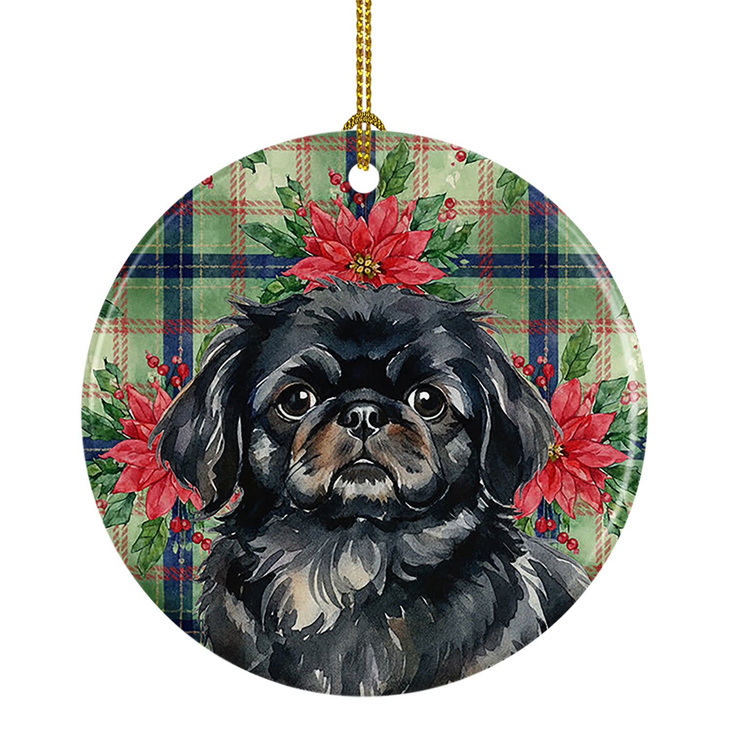 Buy this Black Pekingese Christmas PoinsettIas Ceramic Ornament