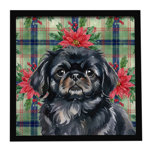 Buy this Black Pekingese Christmas PoinsettIas Framed Metal Print