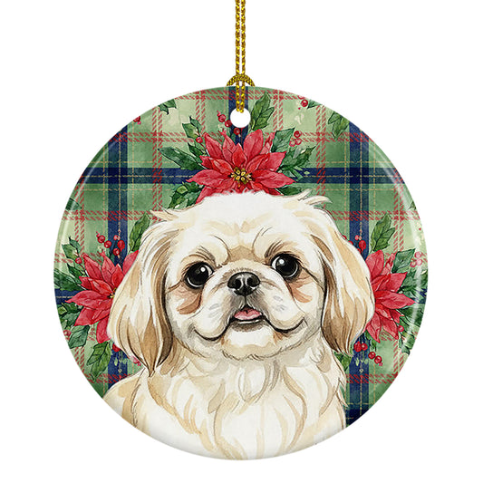 Buy this Cream Pekingese Christmas PoinsettIas Ceramic Ornament