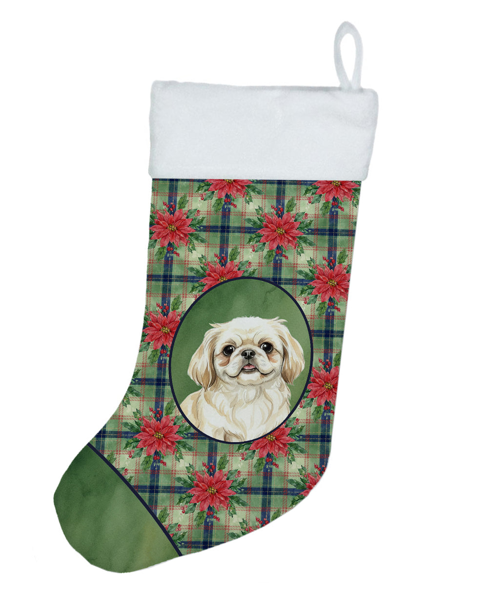 Buy this Cream Pekingese Christmas PoinsettIas Holiday Stocking