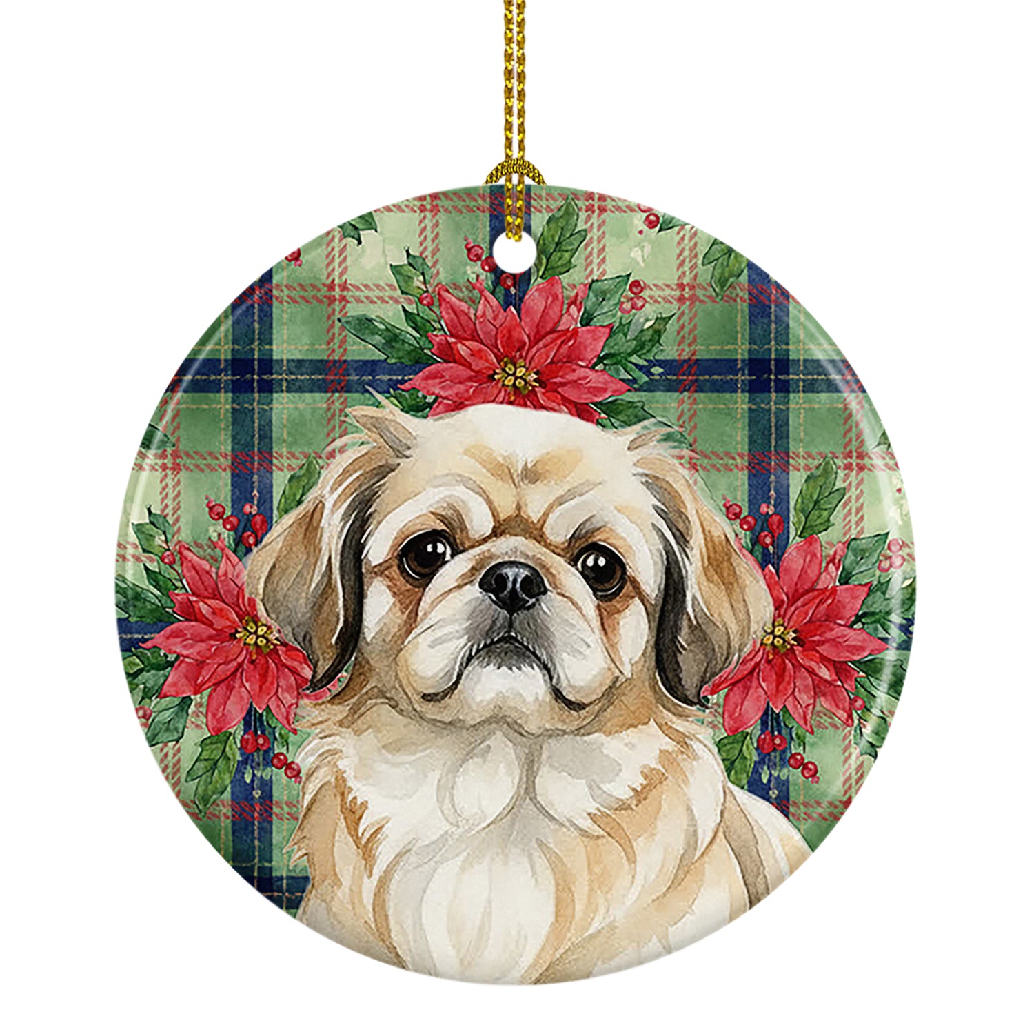Buy this Fawn Pekingese Christmas PoinsettIas Ceramic Ornament