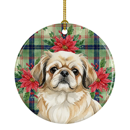 Buy this Fawn Pekingese Christmas PoinsettIas Ceramic Ornament
