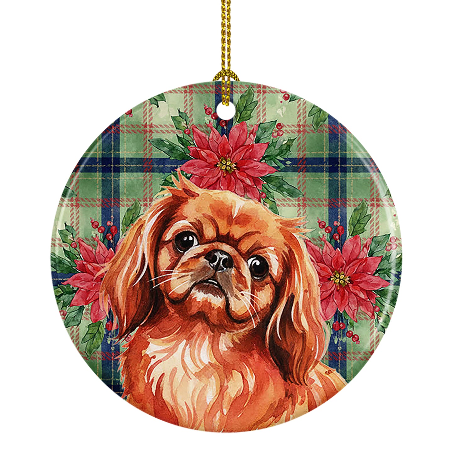 Buy this Red Pekingese Christmas PoinsettIas Ceramic Ornament