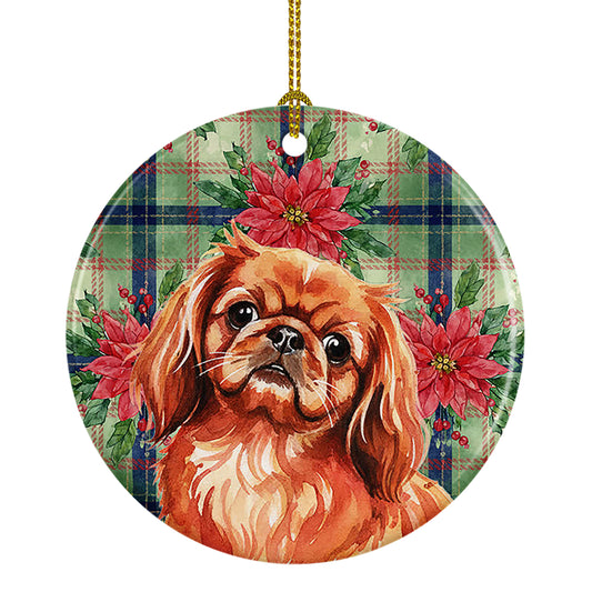 Buy this Red Pekingese Christmas PoinsettIas Ceramic Ornament