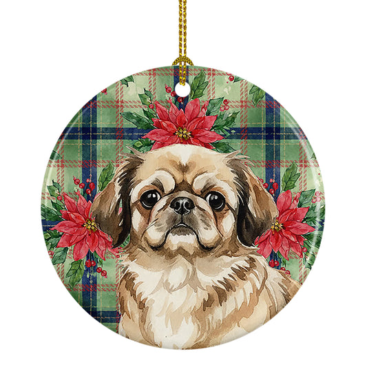 Buy this Sable Pekingese Christmas PoinsettIas Ceramic Ornament