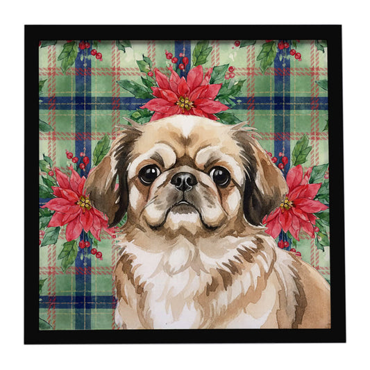 Buy this Sable Pekingese Christmas PoinsettIas Framed Metal Print