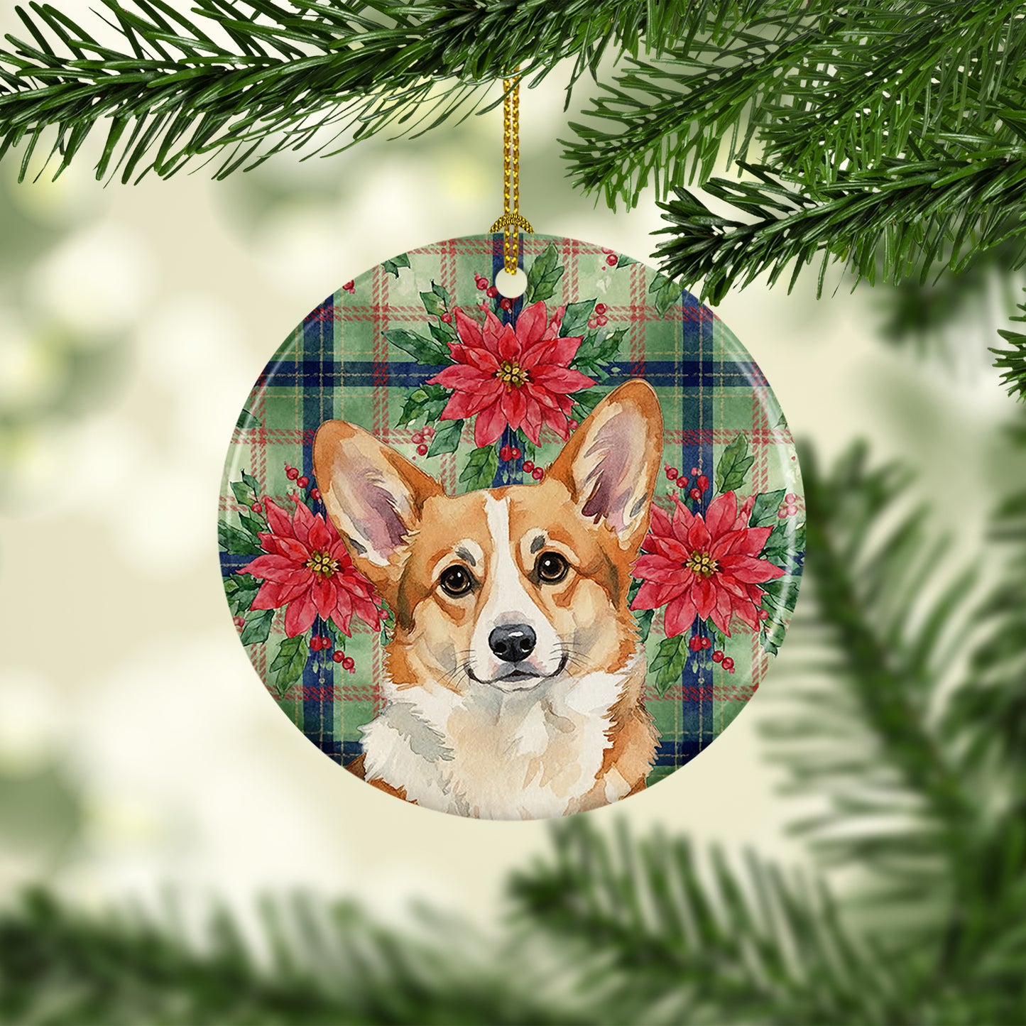 Corgi Christmas PoinsettIas Ceramic Ornament