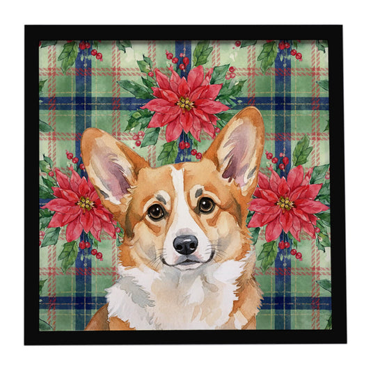 Buy this Corgi Christmas PoinsettIas Framed Metal Print