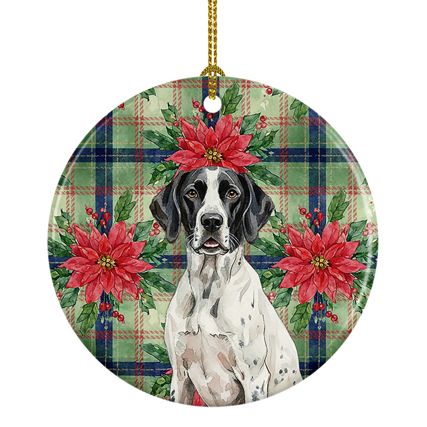 Buy this Black and White Pointer Christmas PoinsettIas Ceramic Ornament