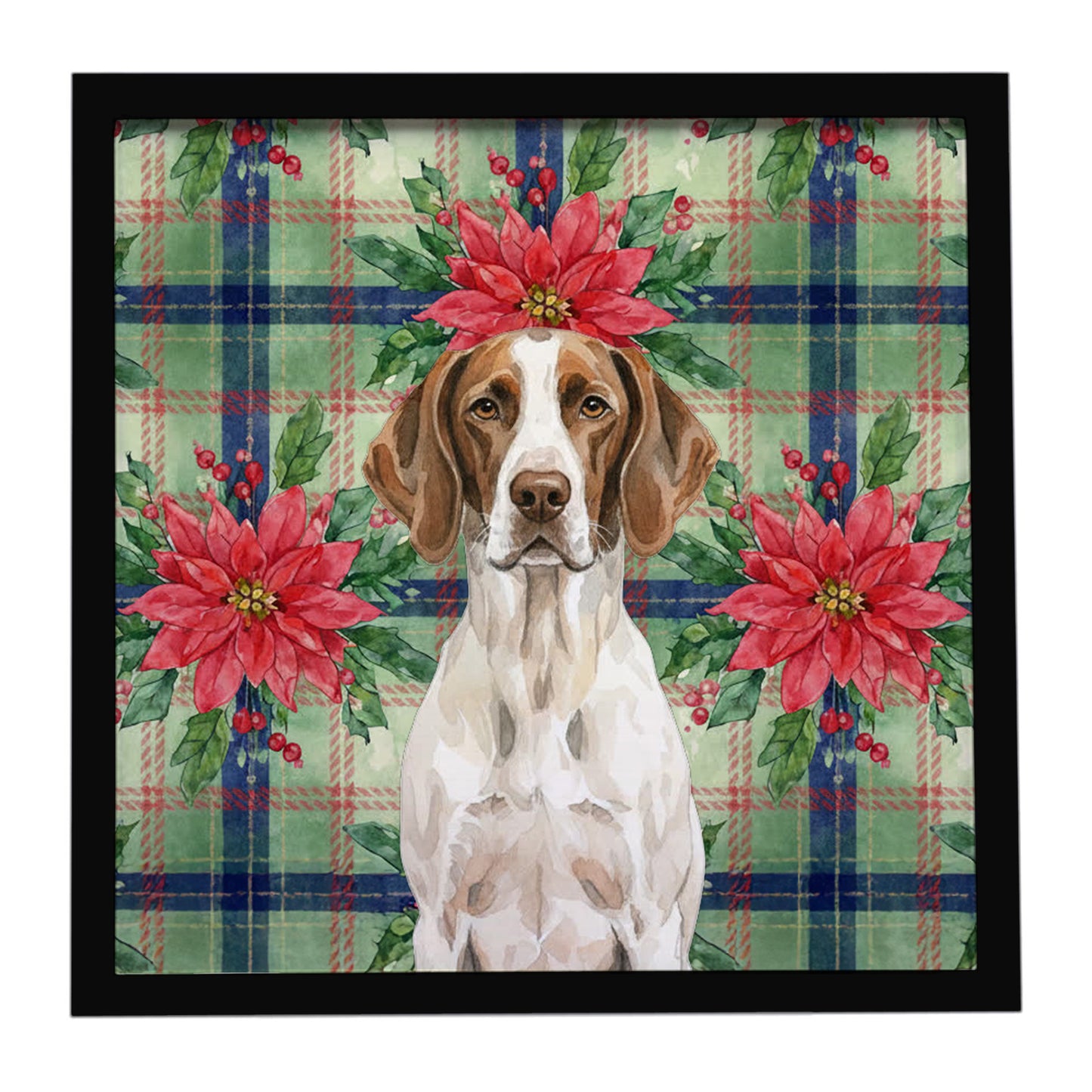 Buy this Liver and White Pointer Christmas PoinsettIas Framed Metal Print