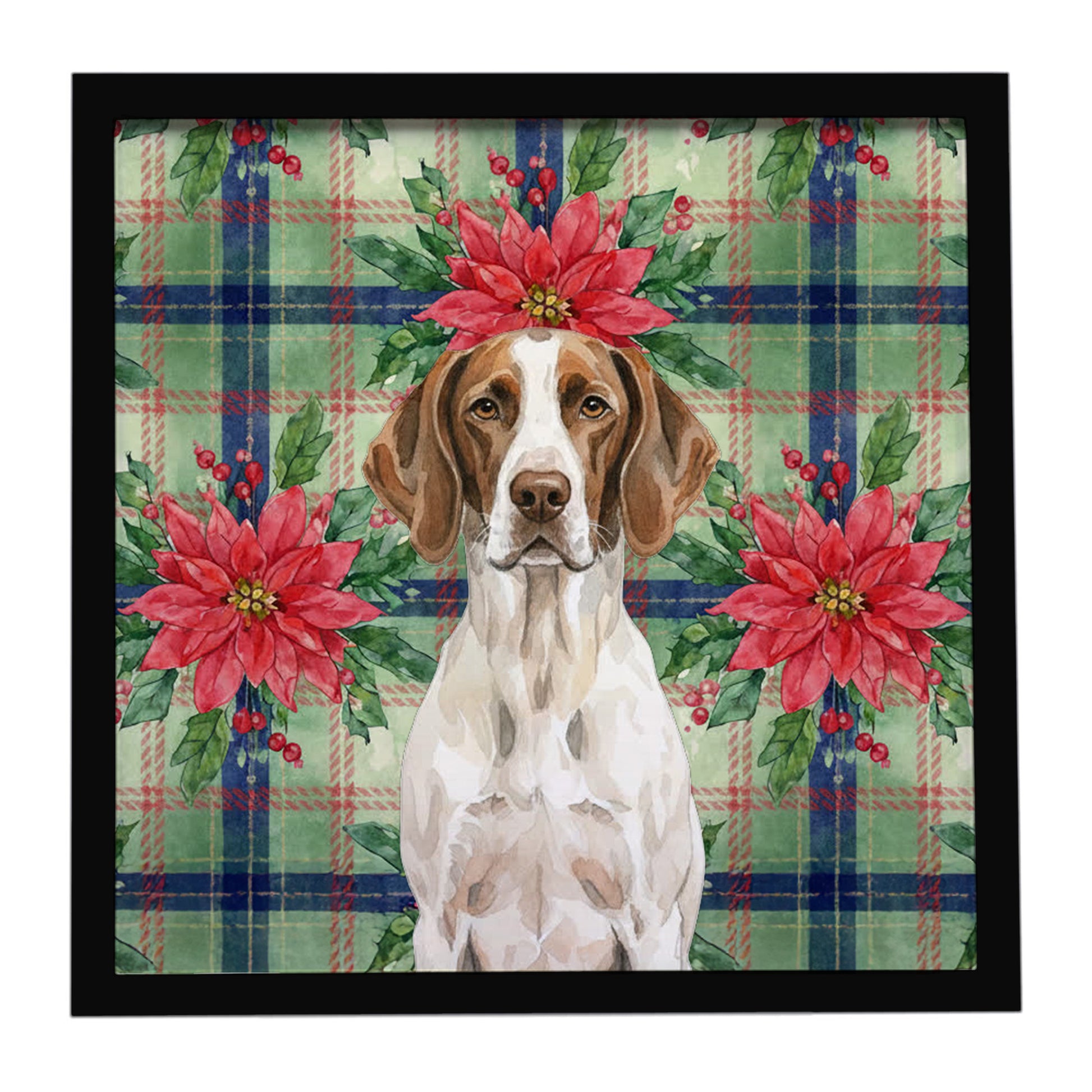 Buy this Liver and White Pointer Christmas PoinsettIas Framed Metal Print