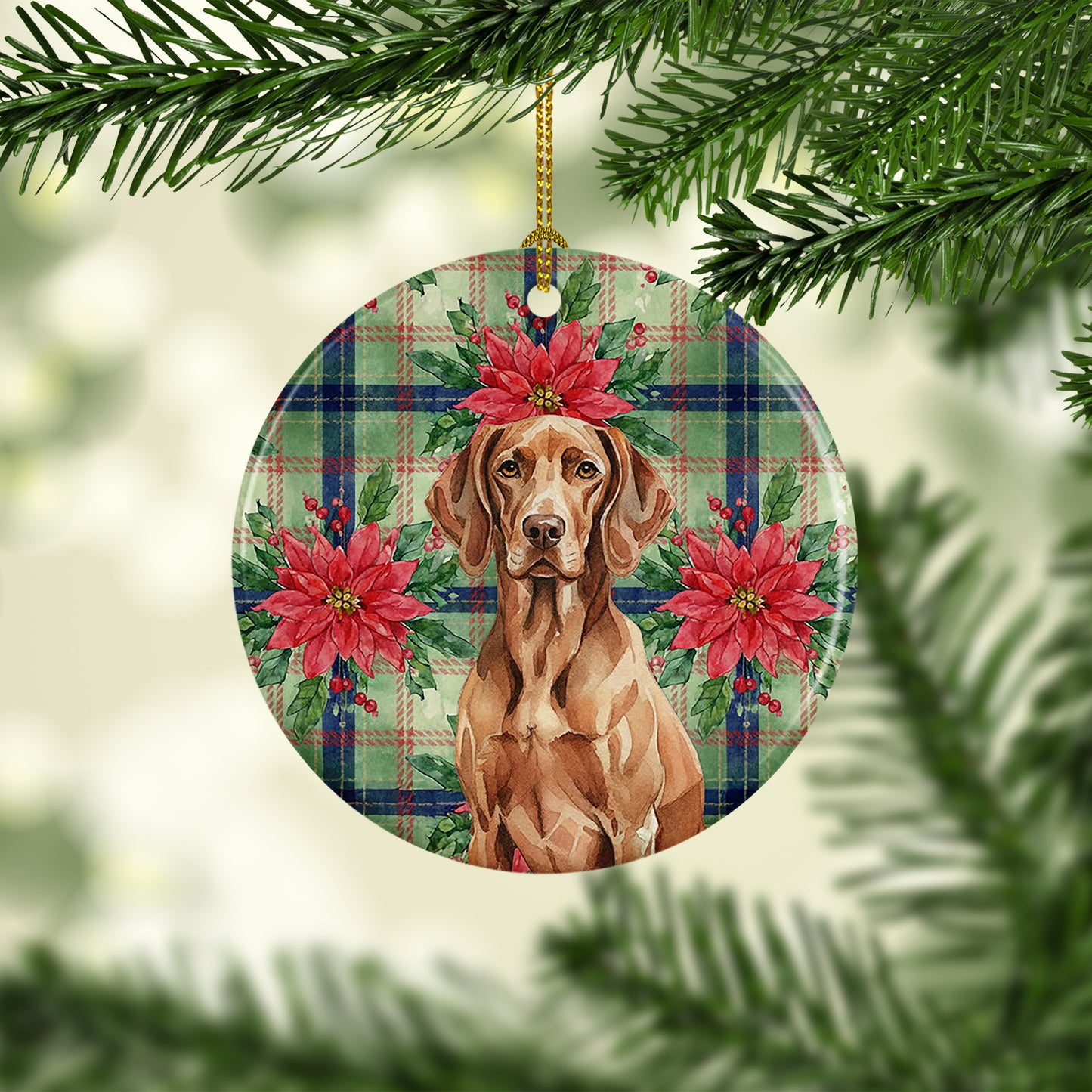 Liver Pointer Christmas PoinsettIas Ceramic Ornament
