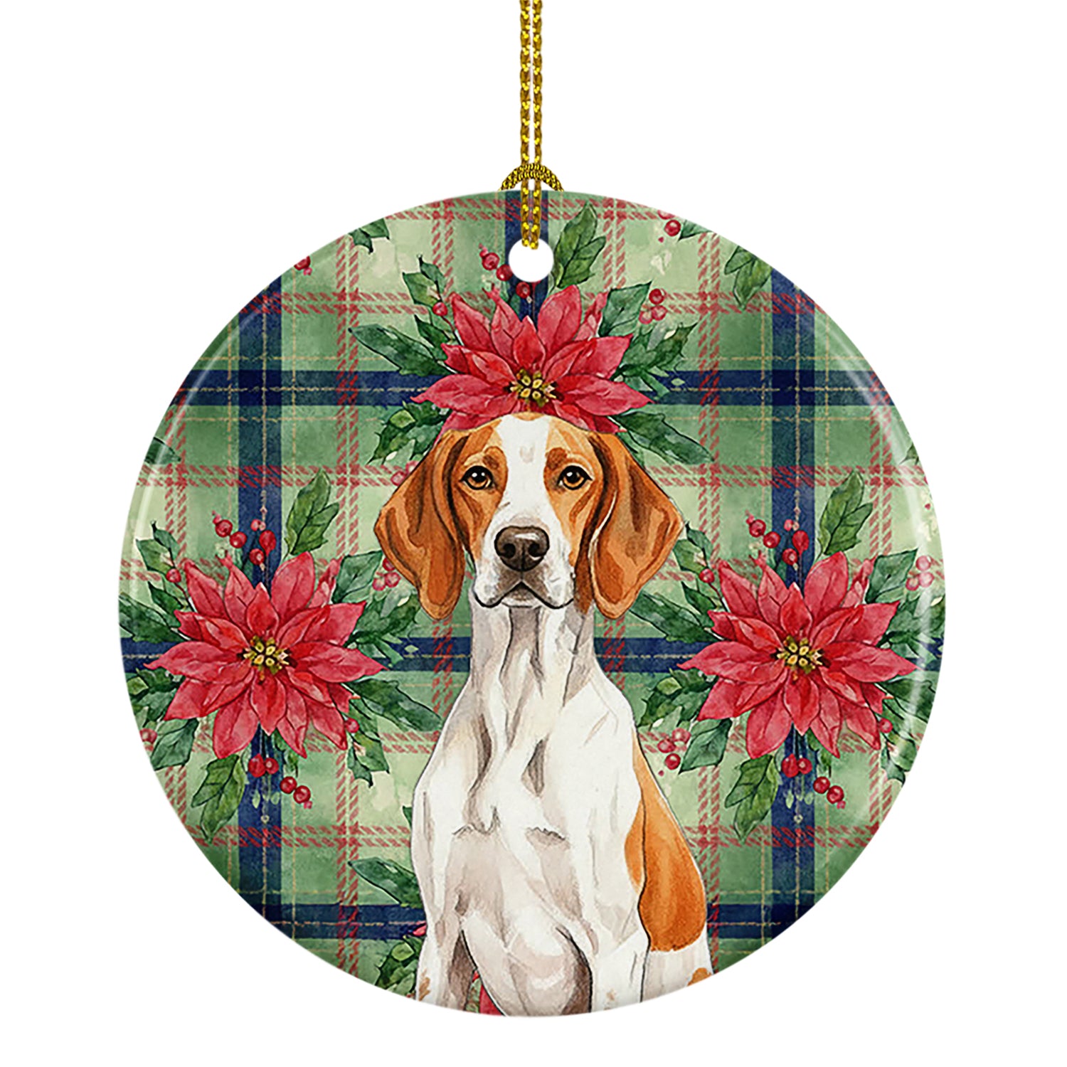 Buy this Orange and White Pointer Christmas PoinsettIas Ceramic Ornament