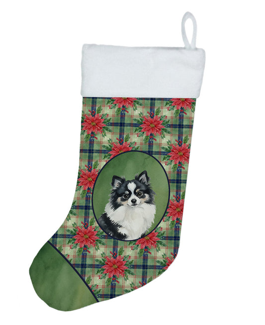 Buy this Black and White Pomeranian Christmas PoinsettIas Holiday Stocking